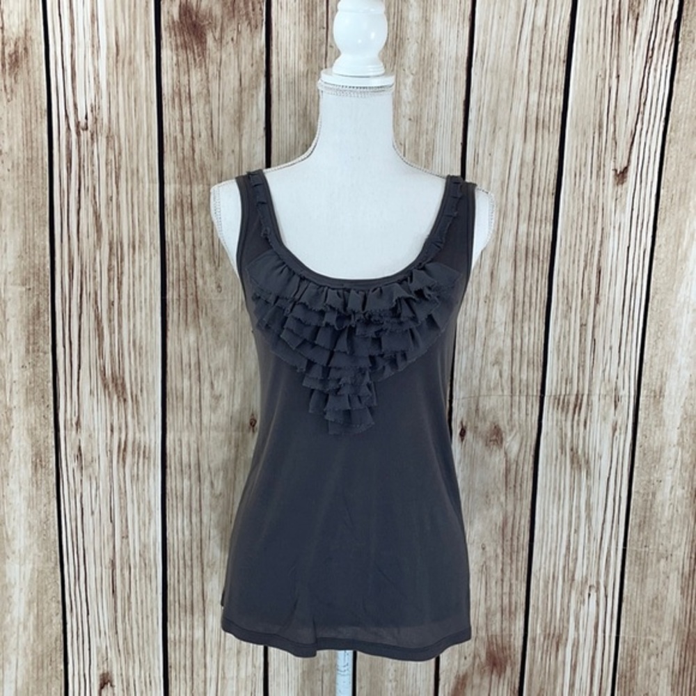 Ann Taylor Grey Tank Top w/Ruffle Front Accent SM